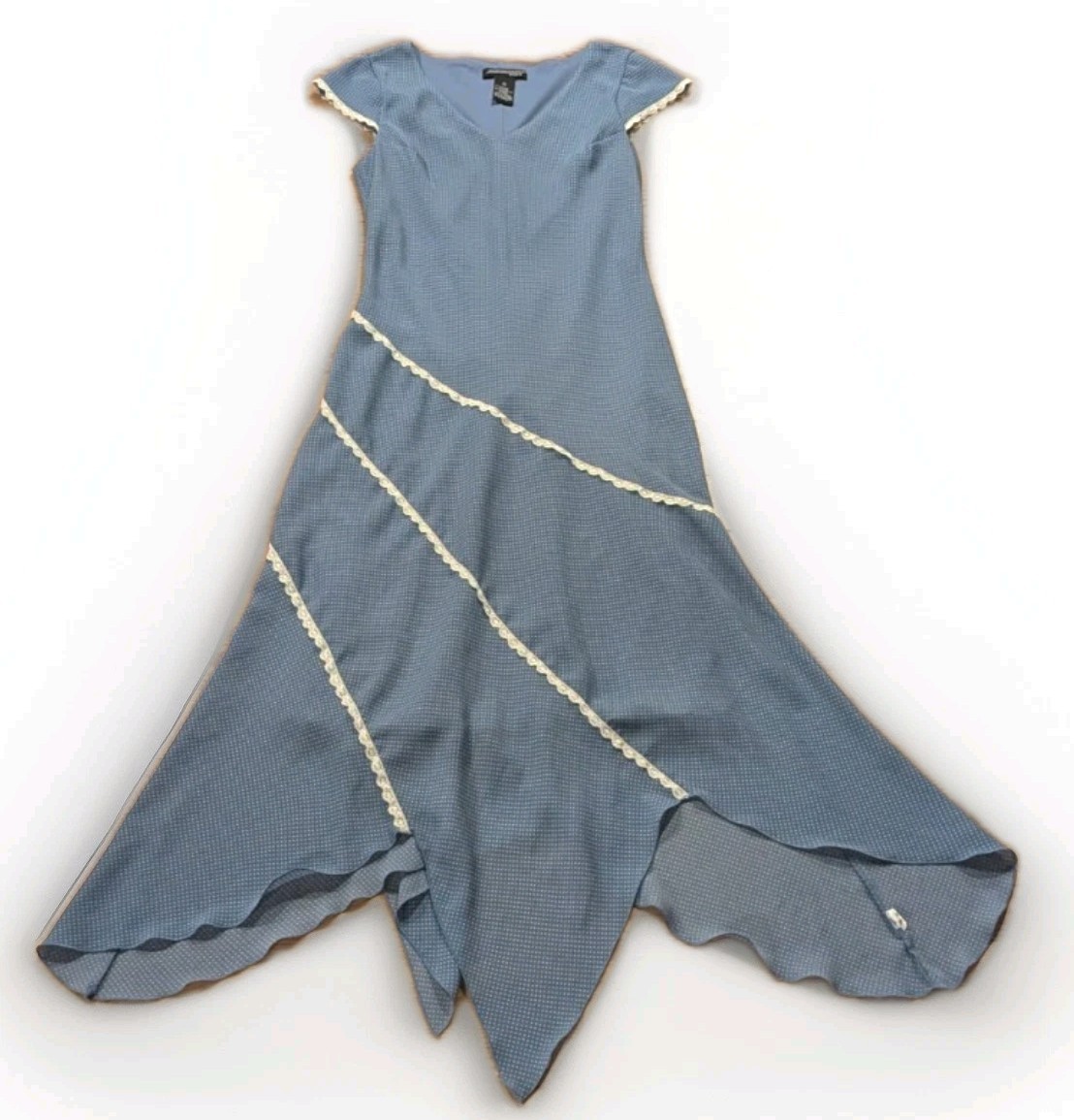 Jonathan Martin Lace Trim Polka Dot Handkerchief Hem Bias Cut 90’s Slip Dress 12