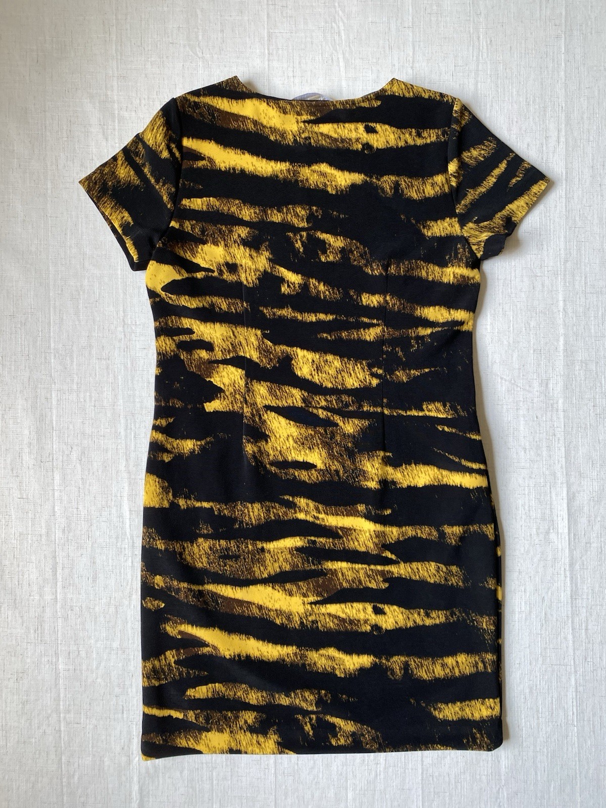 Michael Kors Tiger Stripe Bodycon Dress Small Black Yellow Animal Print Mesh Zip