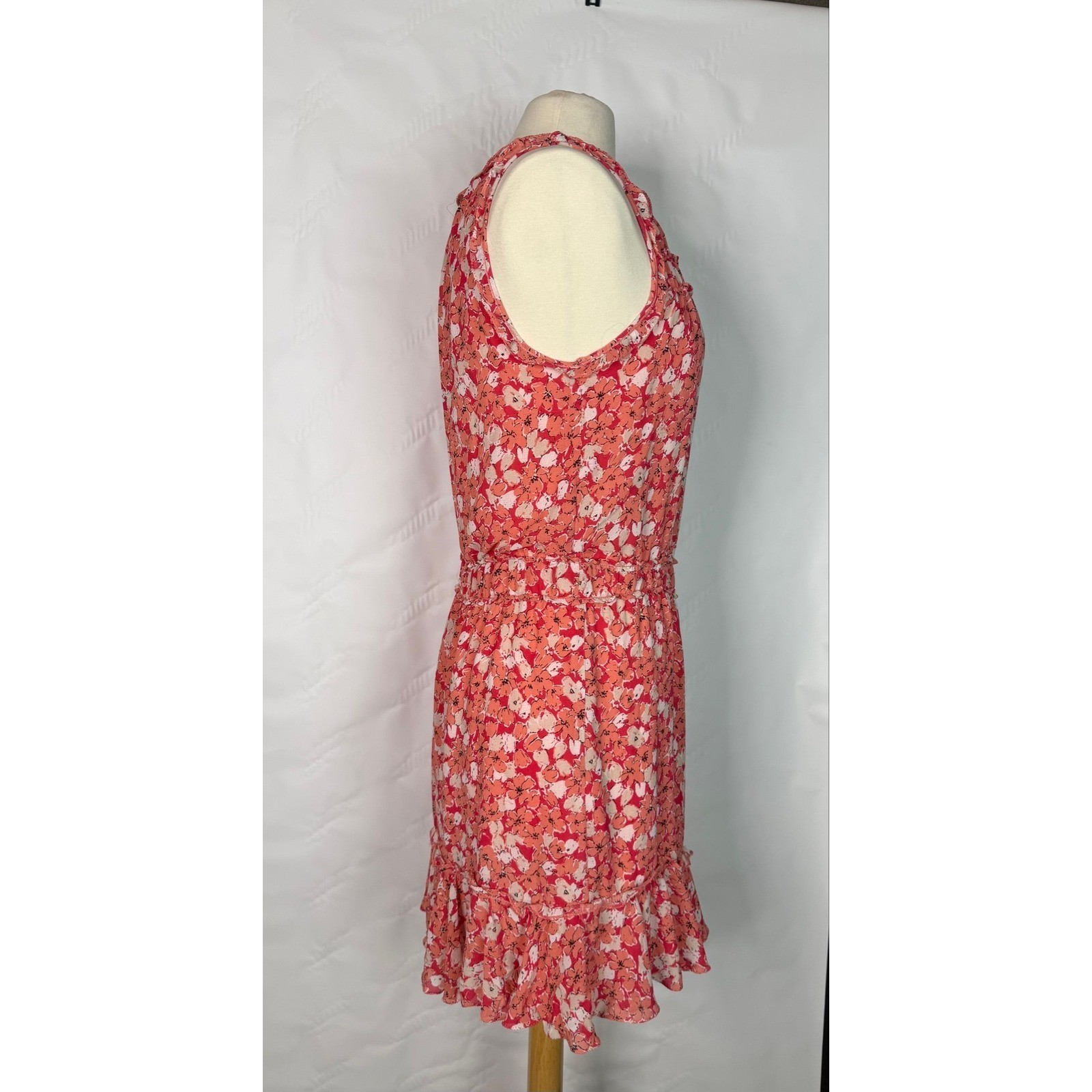 Max Studio Floral Print Dress Sheer With Polyester Lining Stretchy Waistline
