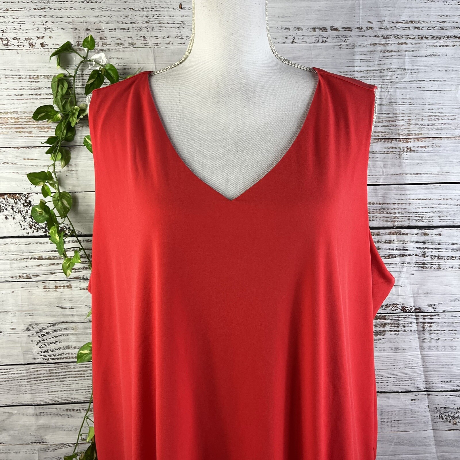 Susan Graver Dress sz Large Petite Fire Orange Lagenlook Layered Knee Stretch
