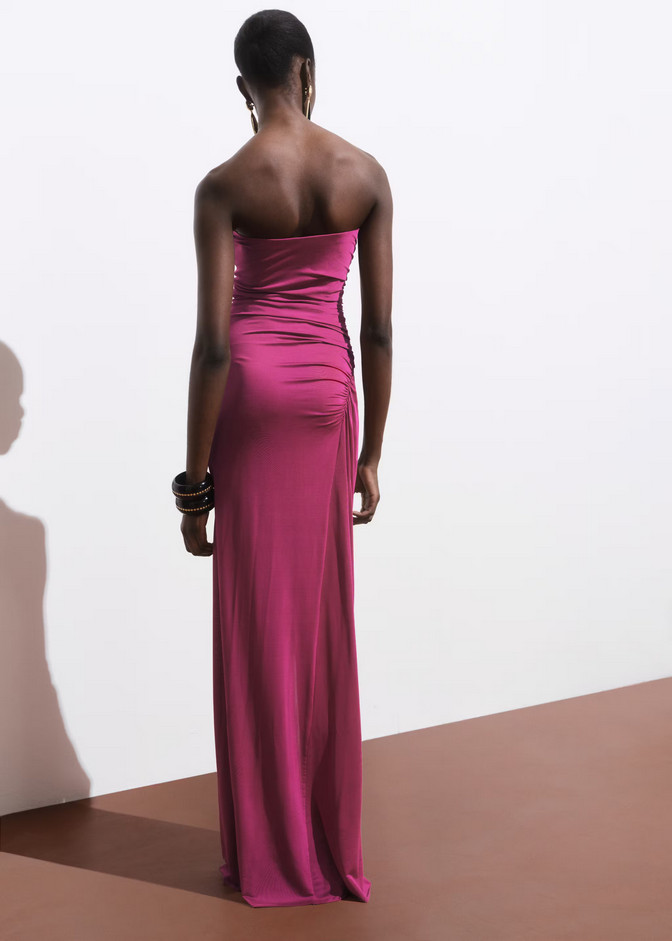 NWT MANGO MNG FUCHSIA DRAPED STRAPLESS MAXI DRESS SZ S US 4