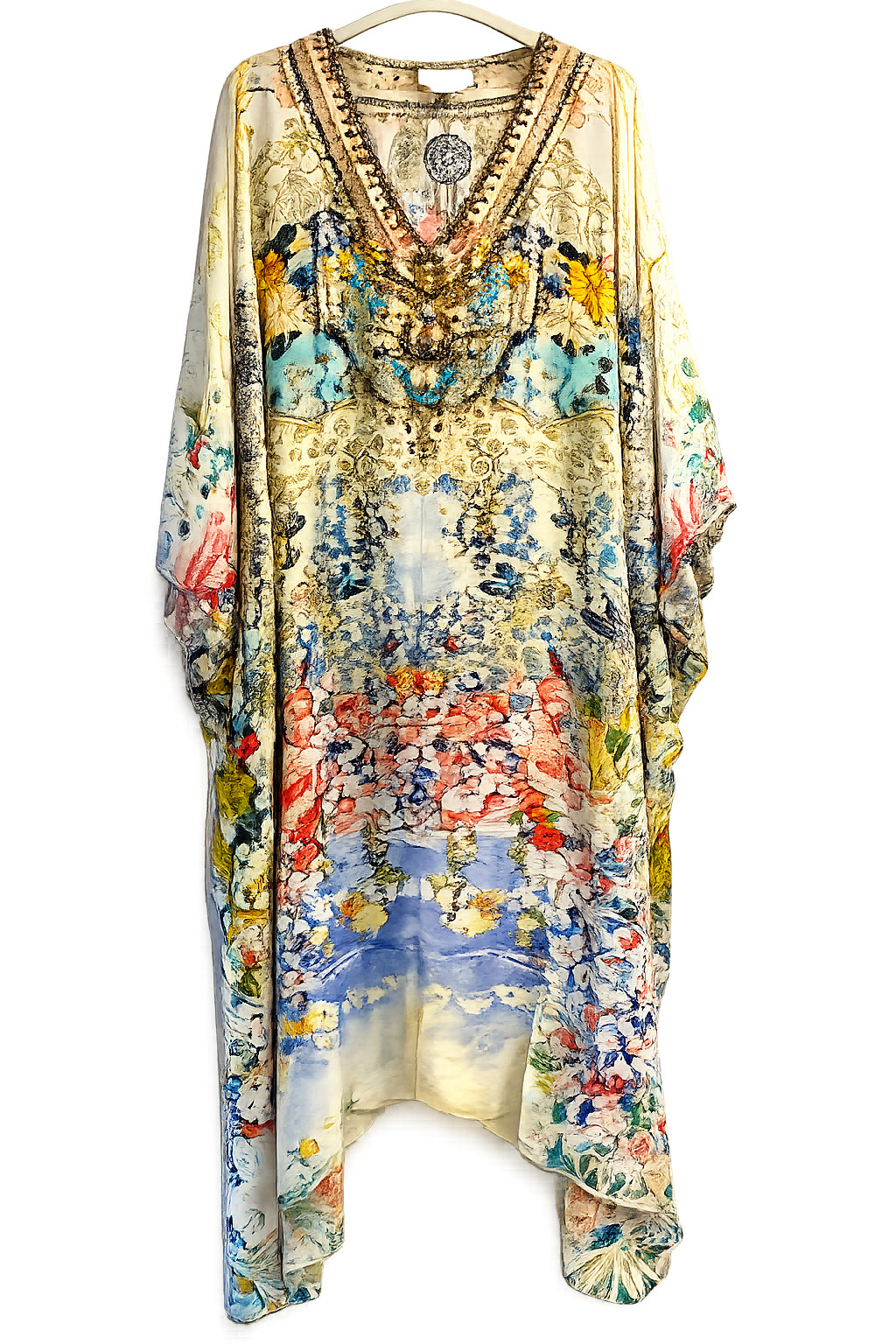 CAMILLA LADY LABYRINTH SPLIT FRONT & SLEEVE KAFTAN SILK CRYSTALS ONE SZ