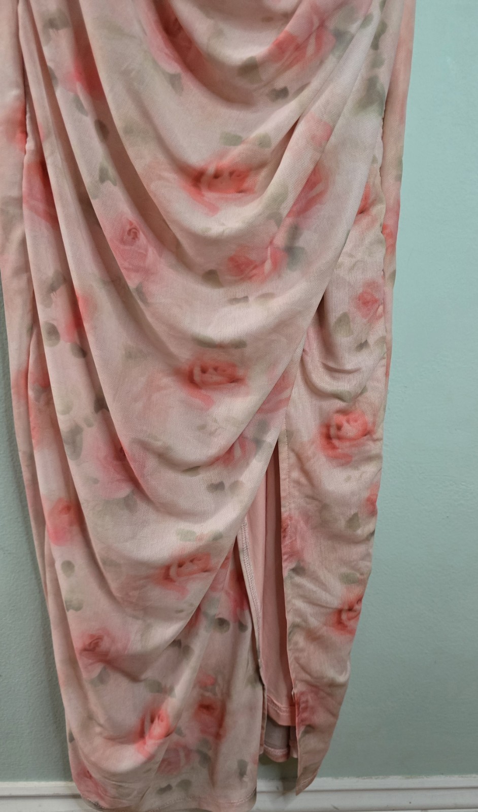 SHEIN Women’s Pink Floral Ruffle Bottom front Slip Midi Dress Size Large NWOT