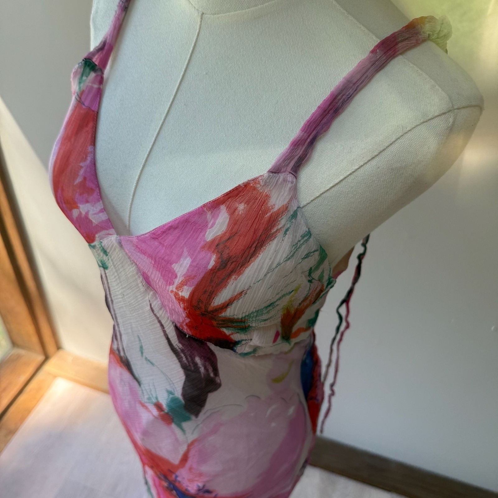 Floral Watercolor Silk Print Chiffon Maxi Slip Dress