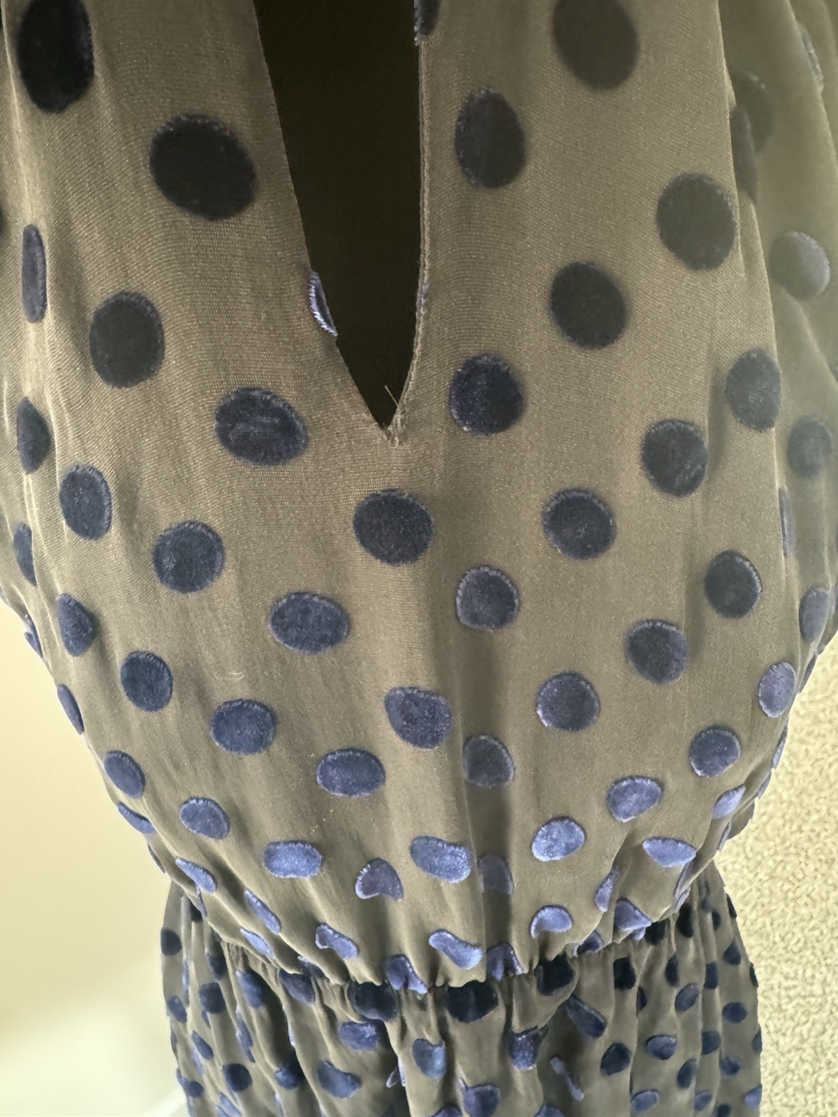 J.Crew Silk Blend Navy Blue Velvet Polka Dot Sleeveless Dress Size M
