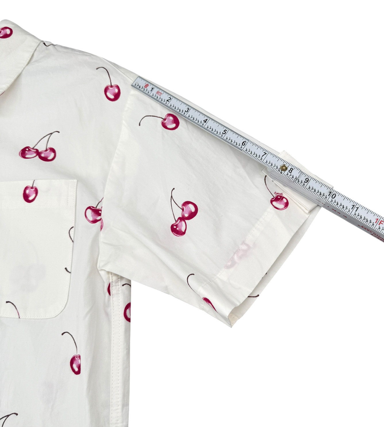 Coach Cherry Button Front Dress XS Cotton White Collared Pockets Preppy CQ848