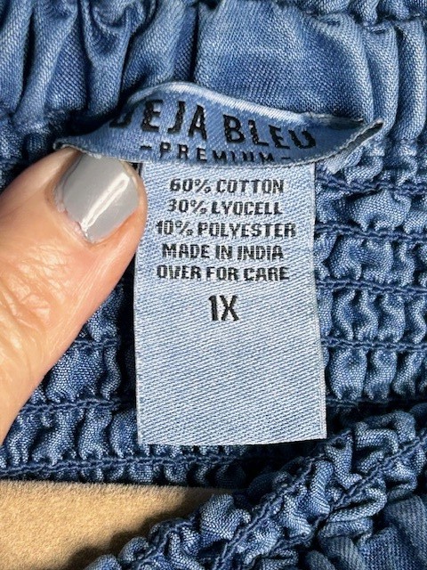 1X/2X/3X/4X New Cotton Medium Wash Blue Denim Smocked Sundress Dress Maxi Skirt