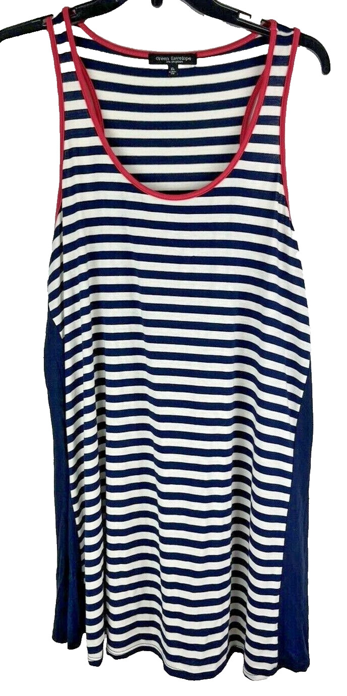 Green Envelope Size XL Navy White Sleeveless Dress Striped USA Nautical Preppy