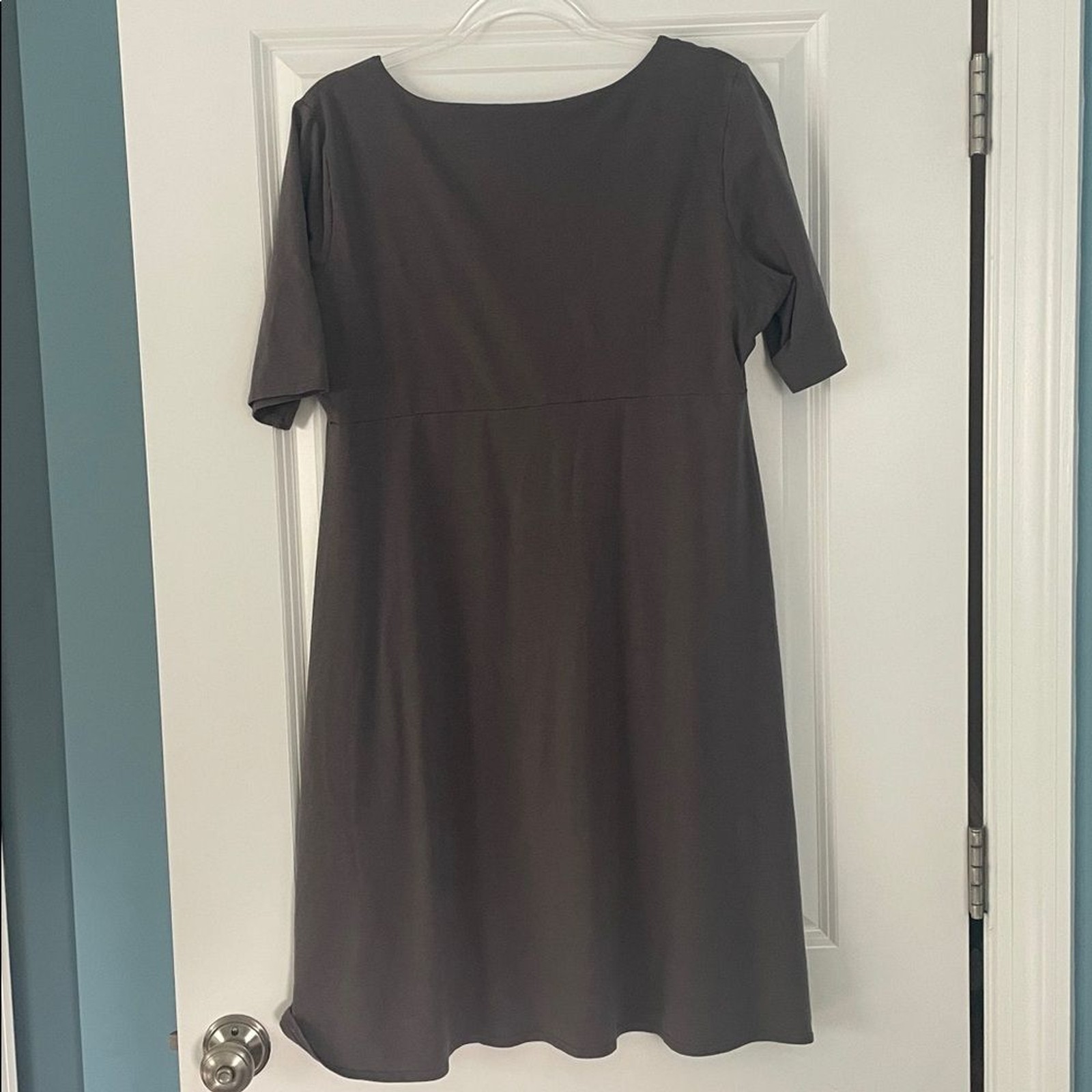 Garnet Hill Pullover Stretch Jersey Elbow-Sleeve Dress Size XL Gray Taupe