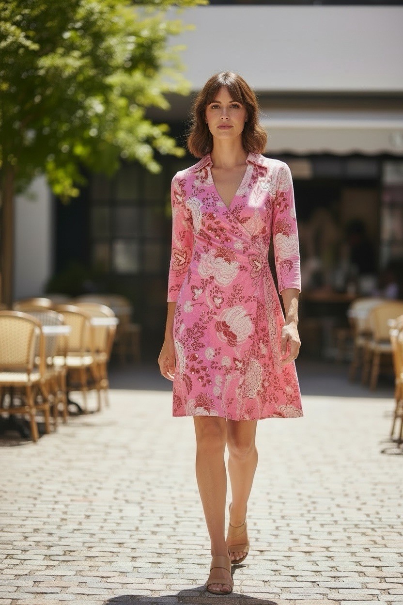 Spartina 449 Size XL Cristina Harbour Pink Floral Stretchy Jersey Wrap Dress