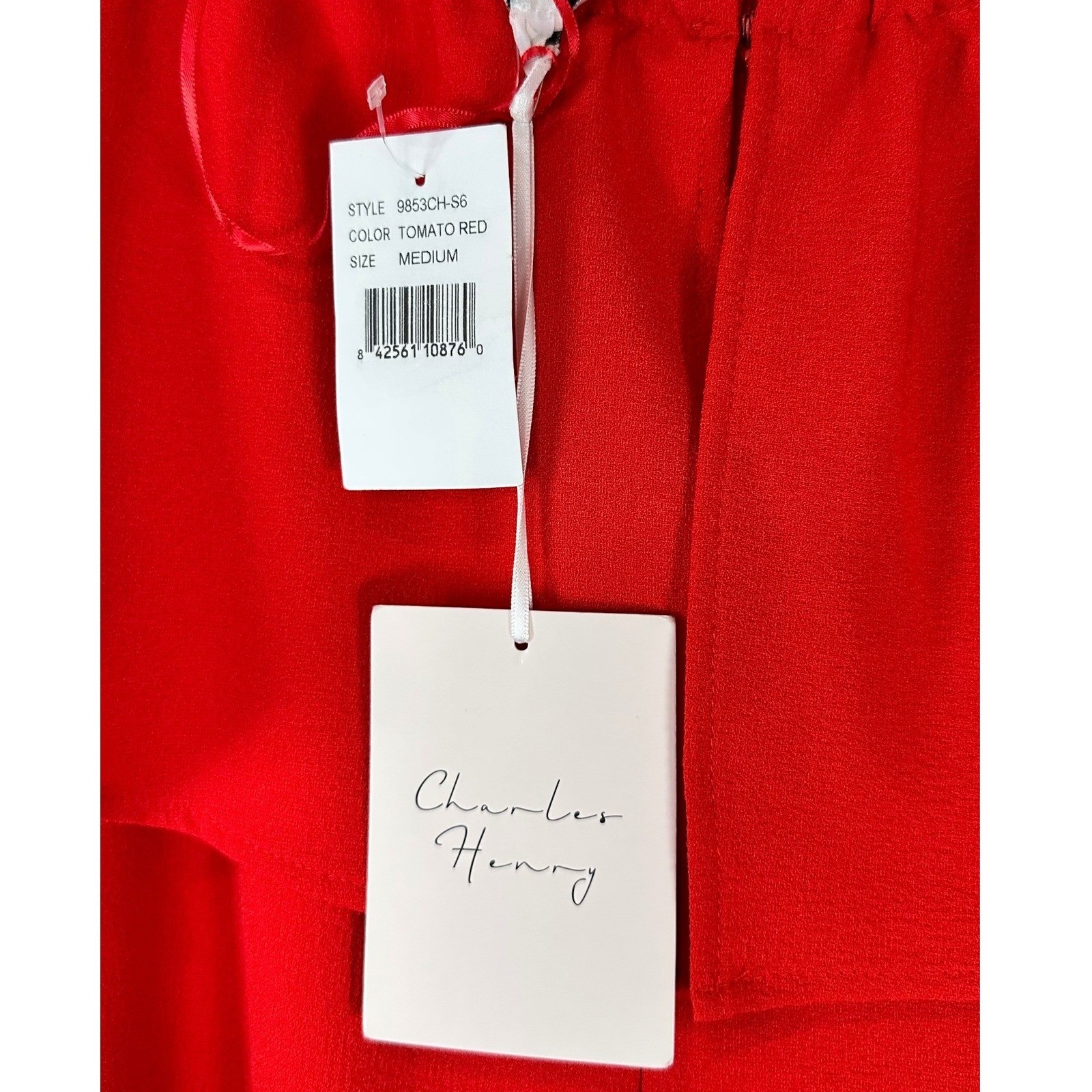NWT Charles Henry Off Shoulder Dress Womens M Red Crepe Flounce Party