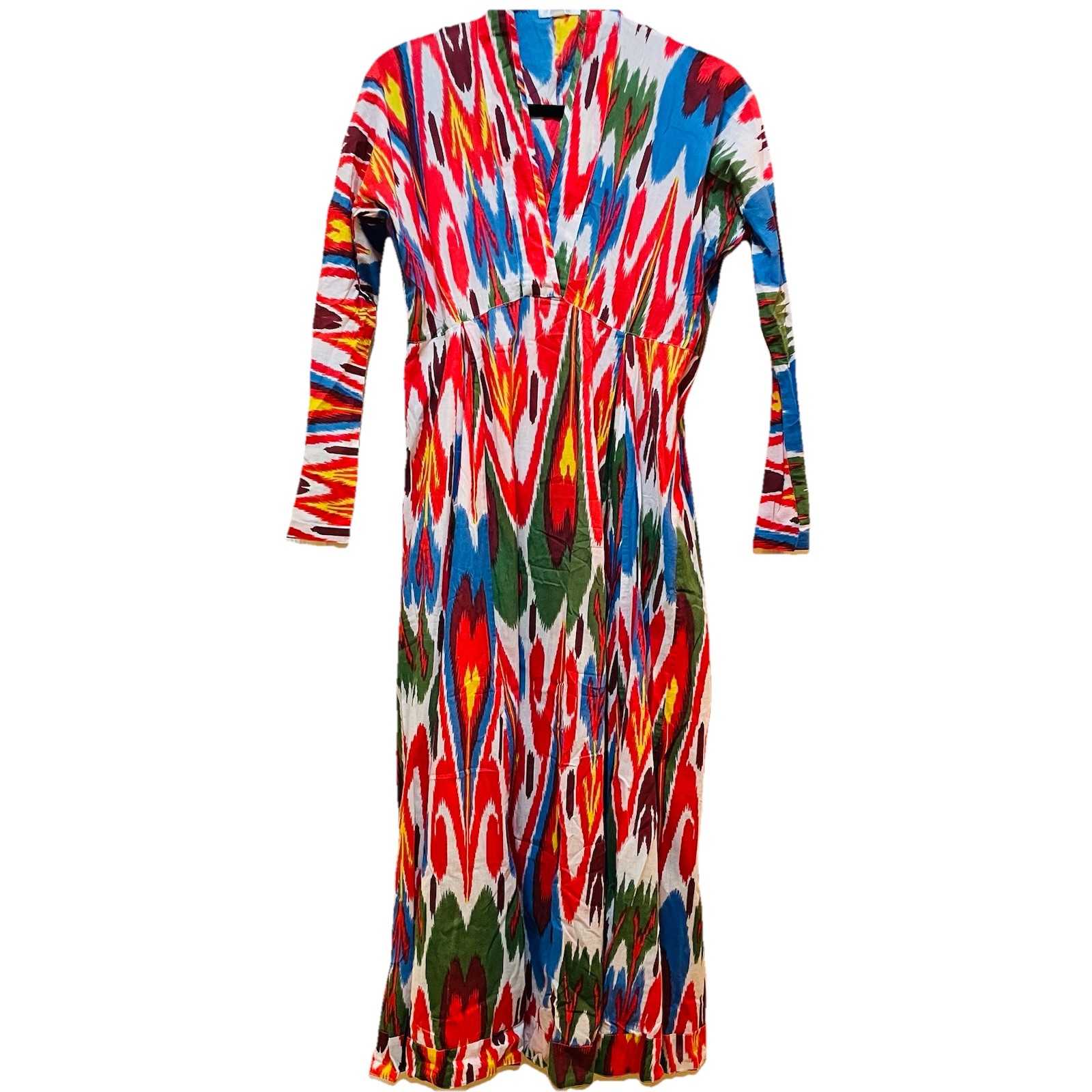 GUADALUPE Multicolor Ikat Pattern Midi Dress Sz S
