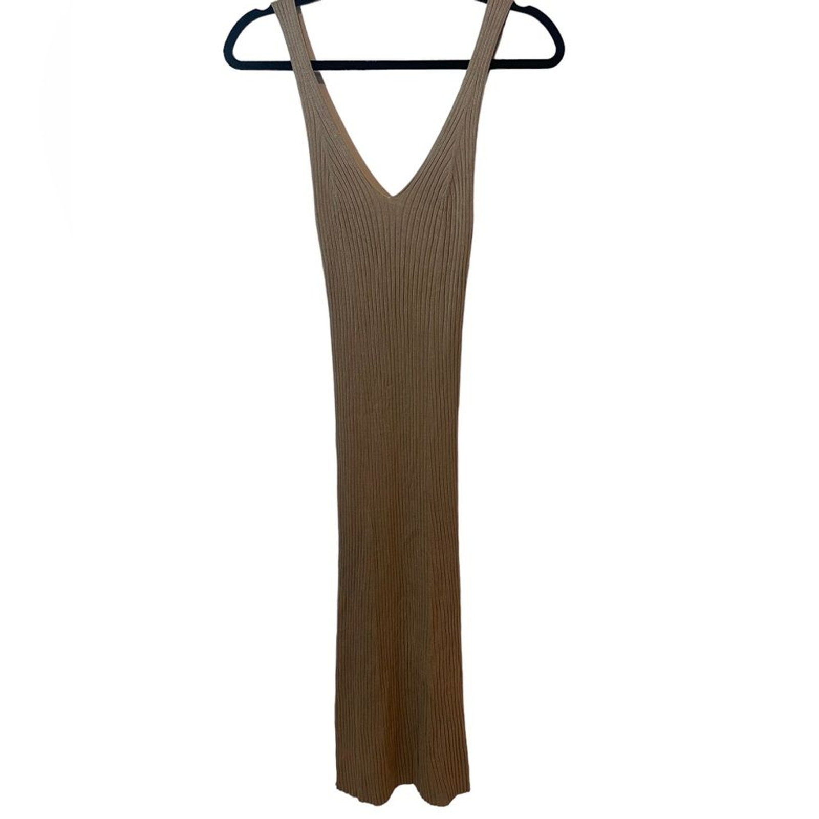 Mod Ref ribbed sleeveless maxi dress, tan, size Small