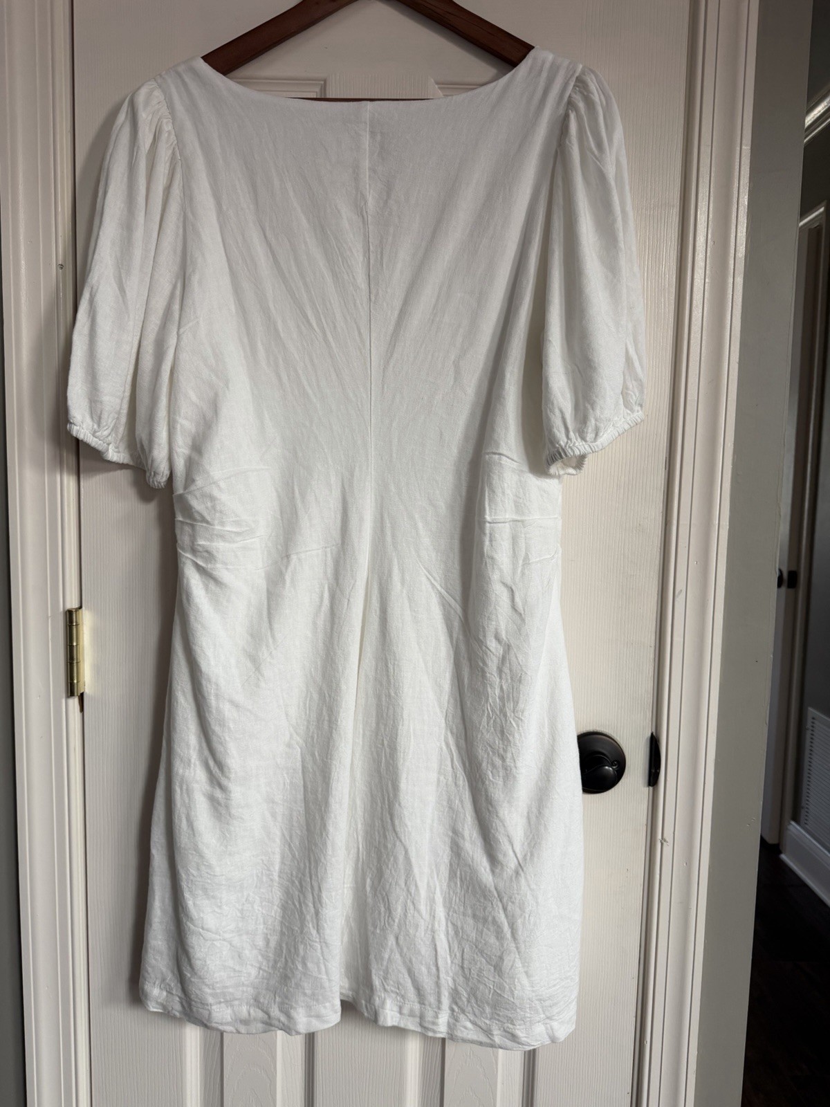NWT A New Day White Square Neck Puff Sleeve Linen Blend Mini Dress Womens 16