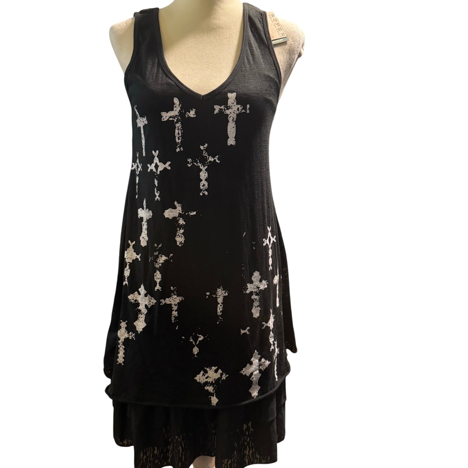 Roper Western Wear the West Cross Print Layered Dress, Christian, Medium, NWT