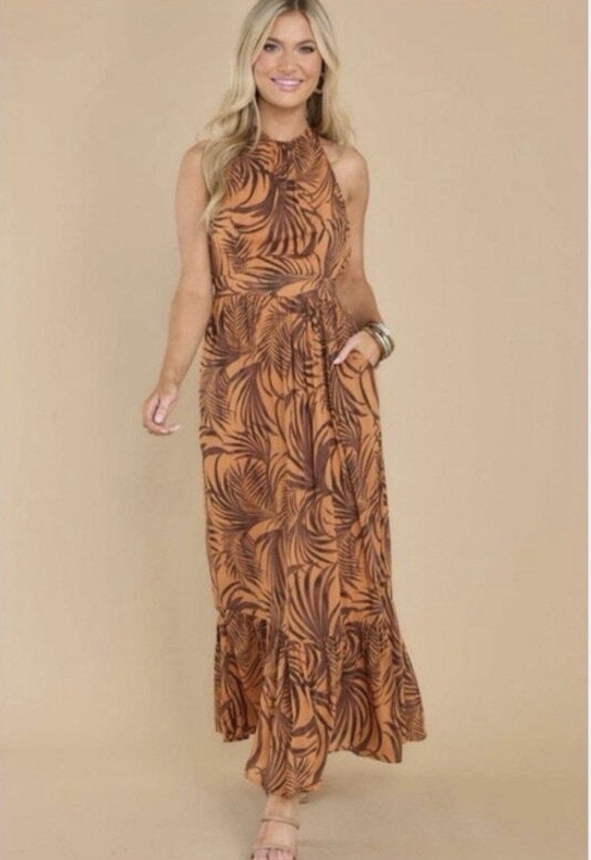 Minkpink Finley Maxi Adjustable Halter Open Back Dress Pockets Summer Small Nwt