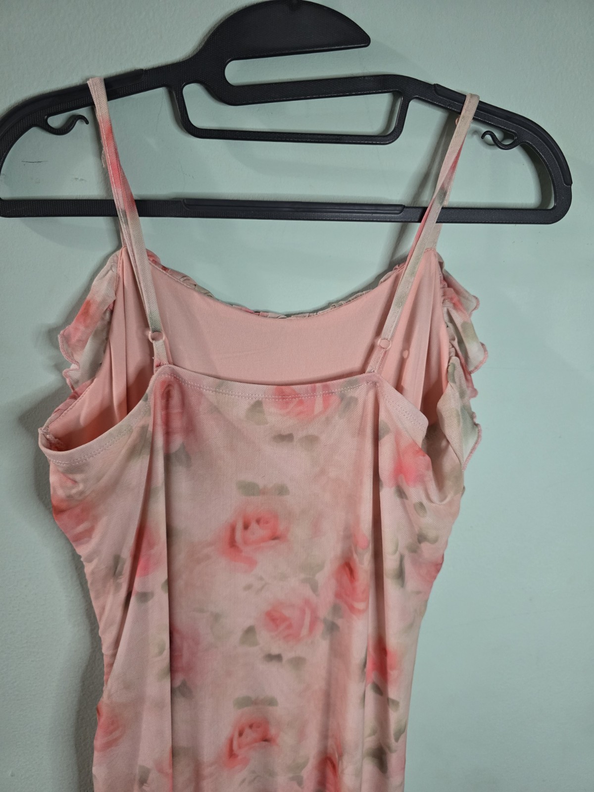 SHEIN Women’s Pink Floral Ruffle Bottom front Slip Midi Dress Size Large NWOT