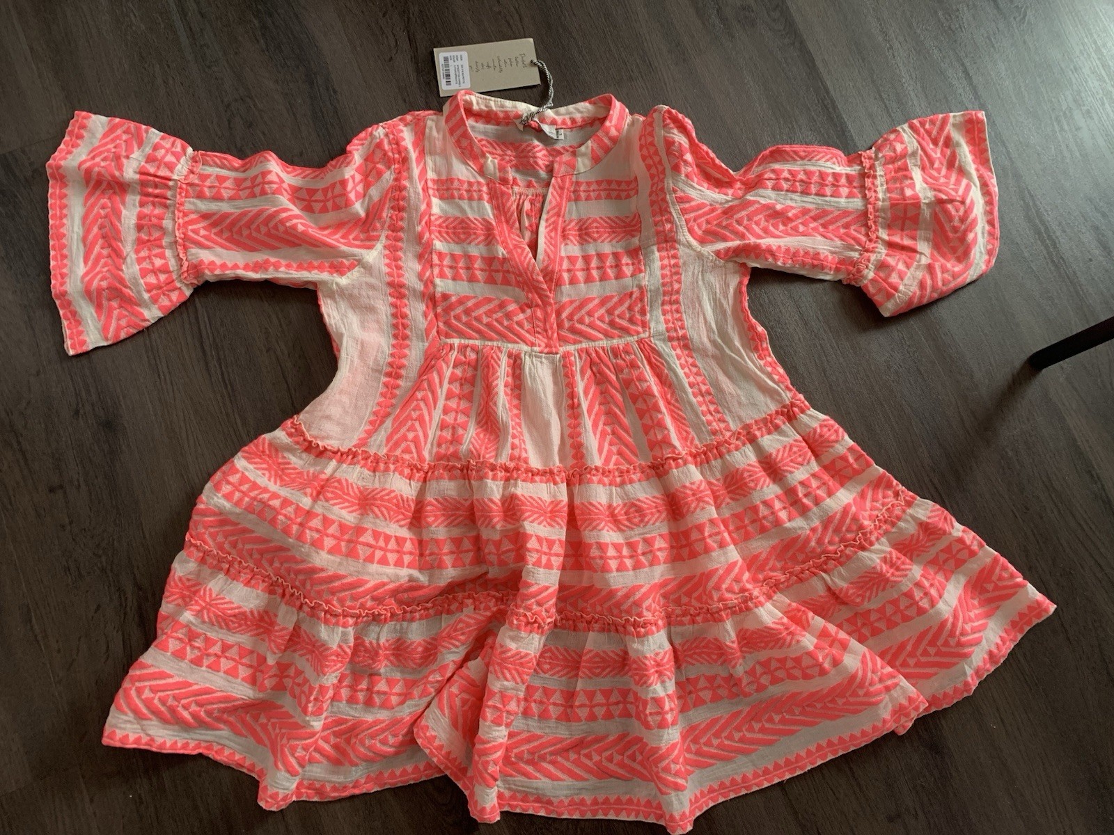 NWT Devotion Twins Ella Tunic Neon Pink A-line Tiered Mini Dress Petite L