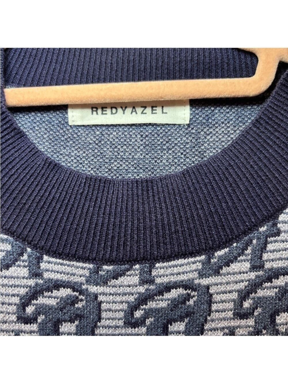 REDYAZEL Japan Monogram Knit Sweater Dress Belted Navy Logo Print 0483