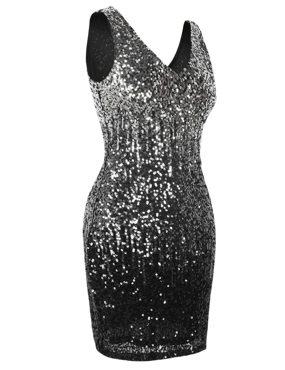 PrettyGuide Women’s Sequin Cocktail Dress V Neck Bodycon Glitter Party Dress XL