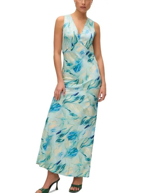 Vero Moda XS Seline Alba AquaBlue Green Abstract Maxi Dress Tie Back Sleeveless