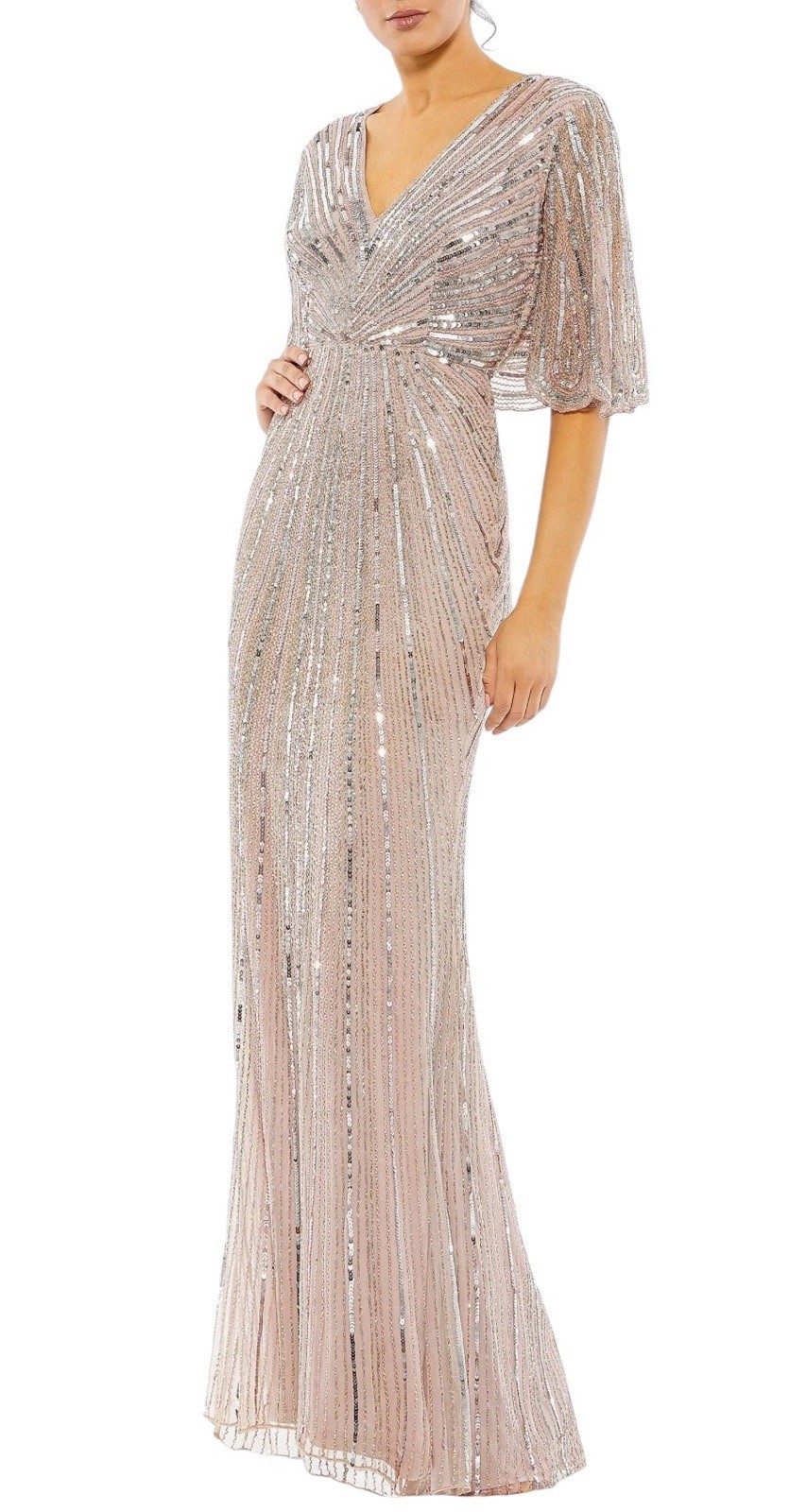 Mac Duggal 93583 Vintage Rose Sequins Beaded Cape Sleeve Maxi Gown Size 8 $698