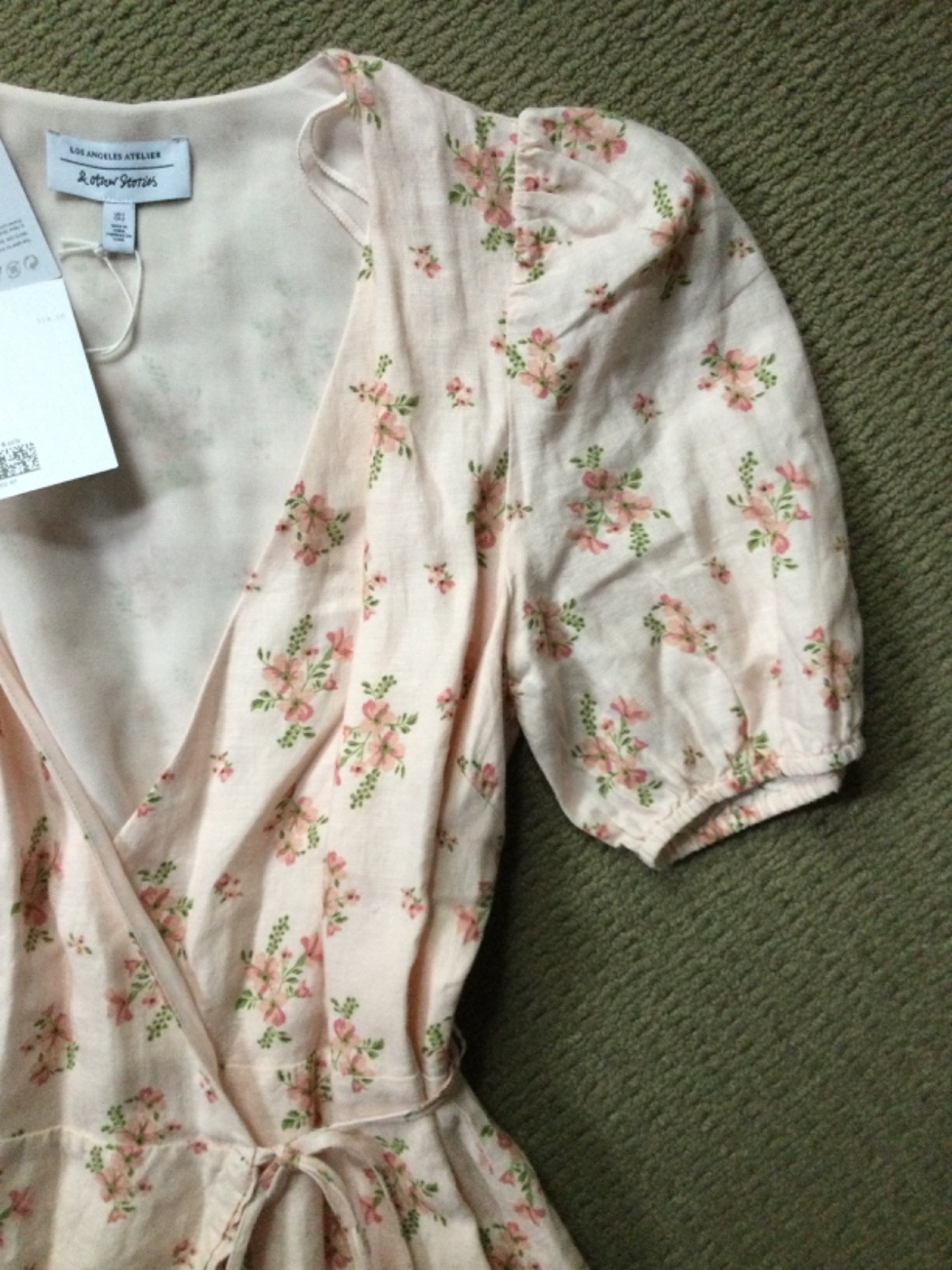 & other stories peach floral 100% linen wrap tie dress ruffles NWT Womens 2 $119
