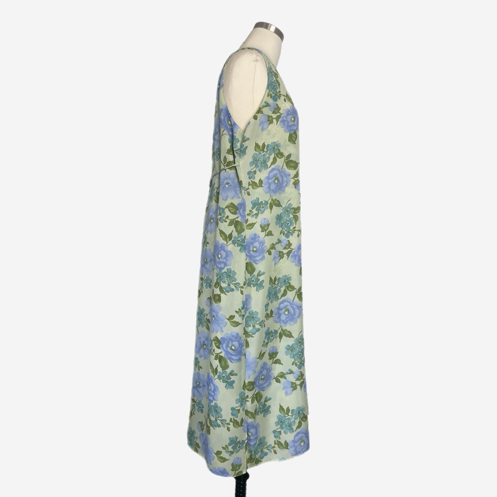 Vintage Y2K Studio Ease Sage green floral column sack midi dress tie back L/XL