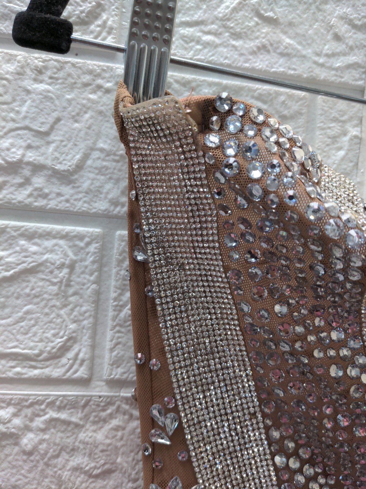 Pre-owned Mew Mews Strapless Embellished Rhinestone Fringe Mesh Mini Dress Sz M