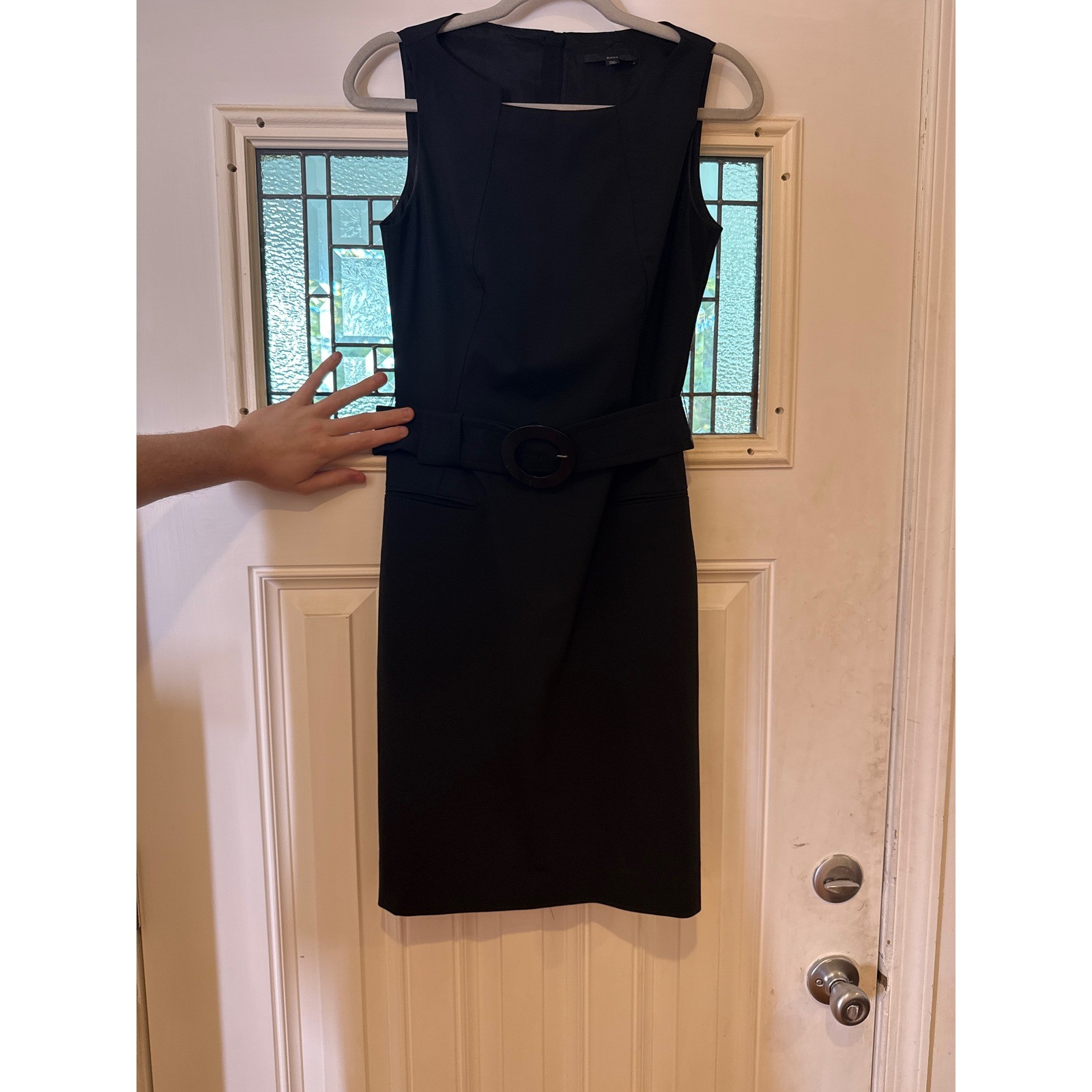 Hugo Boss Dajena2 Black Sleeveless Belted Sheath Dress Size 6 Professional Work