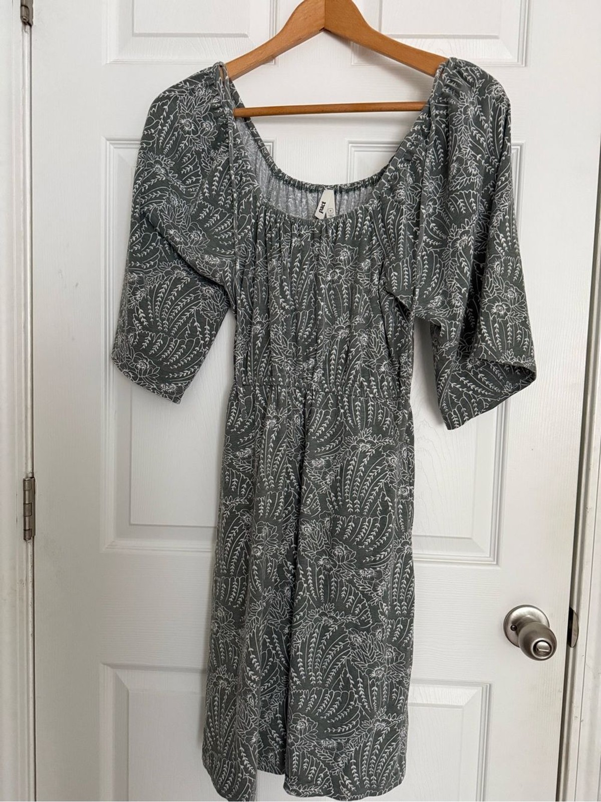Pact Sage Green M Floral Print Midi Dress Tie Detail Cotton Blend Cottagecore