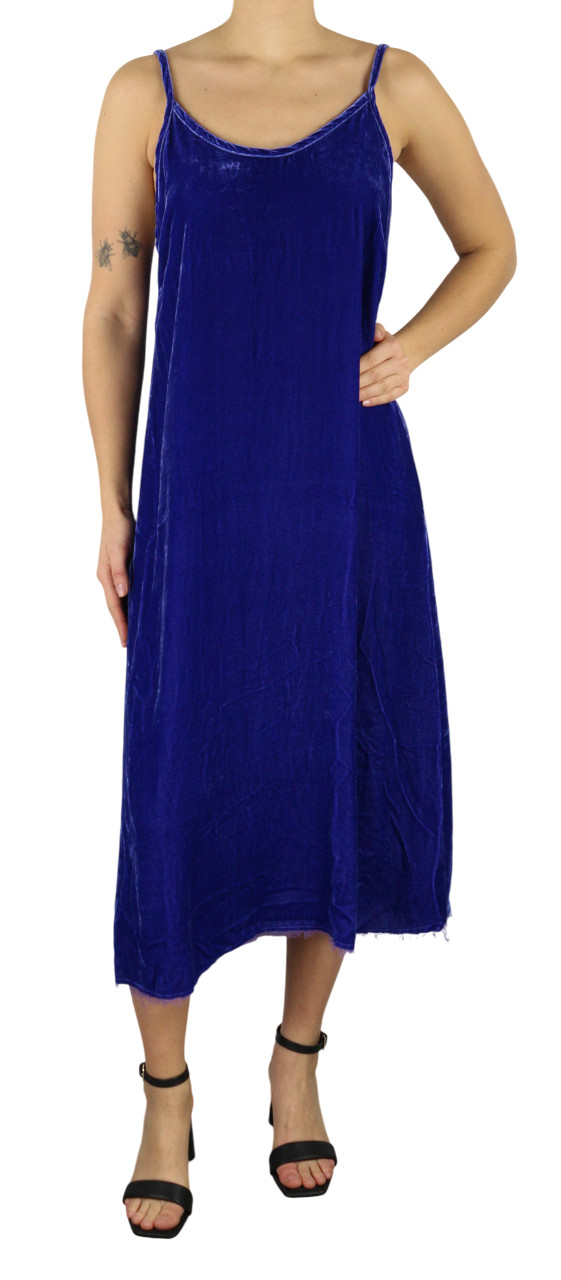 Love Tanjane Lj Celine Women’s Dress Blue Velvet Silk Sleeveless Midi RRP450