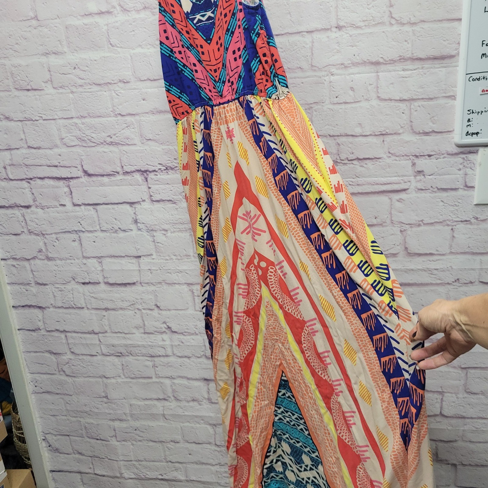 Sweet Wanderer Boho Aztec Tribal Maxi Dress Sz L Colorful Beach Flowy Resortwear