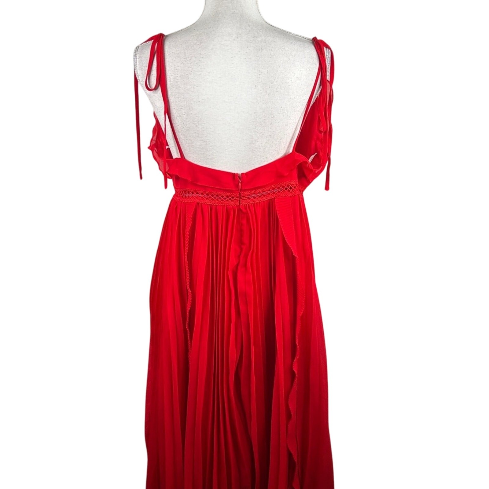 Lulus Red Spaghetti Strap Pleated Ruffle Flowy Event Wedding Maxi Dress Size XL