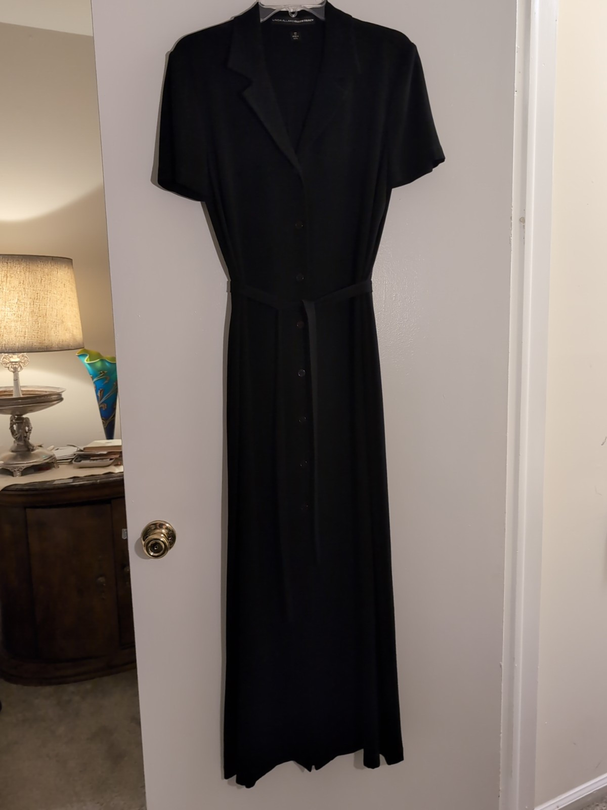 Ellen Tracy Black Size 12 Button Down Maxi Dress Crepe Korea VTG Linda Allard