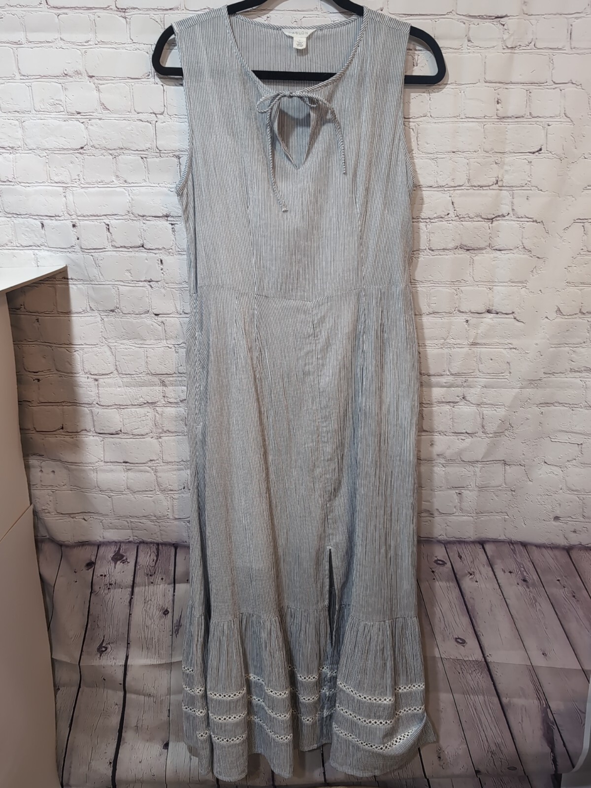 Caslon Cotton Ruffle Maxi Dress Blue White Stripe Nautical Size S Sundress