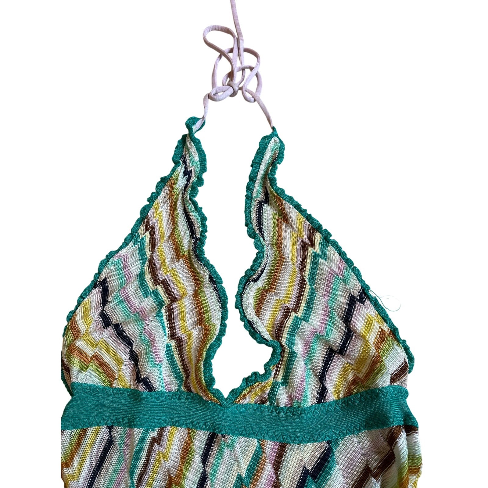 Missoni Mare Multicolor Zigzag Knit Halter Dress Asymmetrical Hem