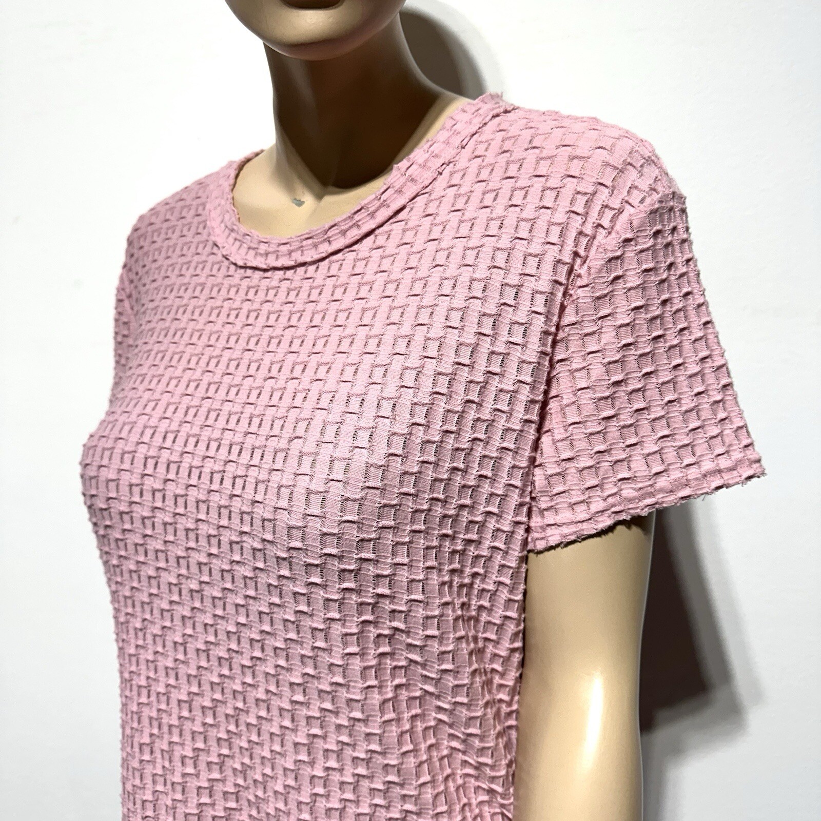 FP Beach Free People T-Shirt Dress Mini Pink Short Sleeve Ruched Textured Size M