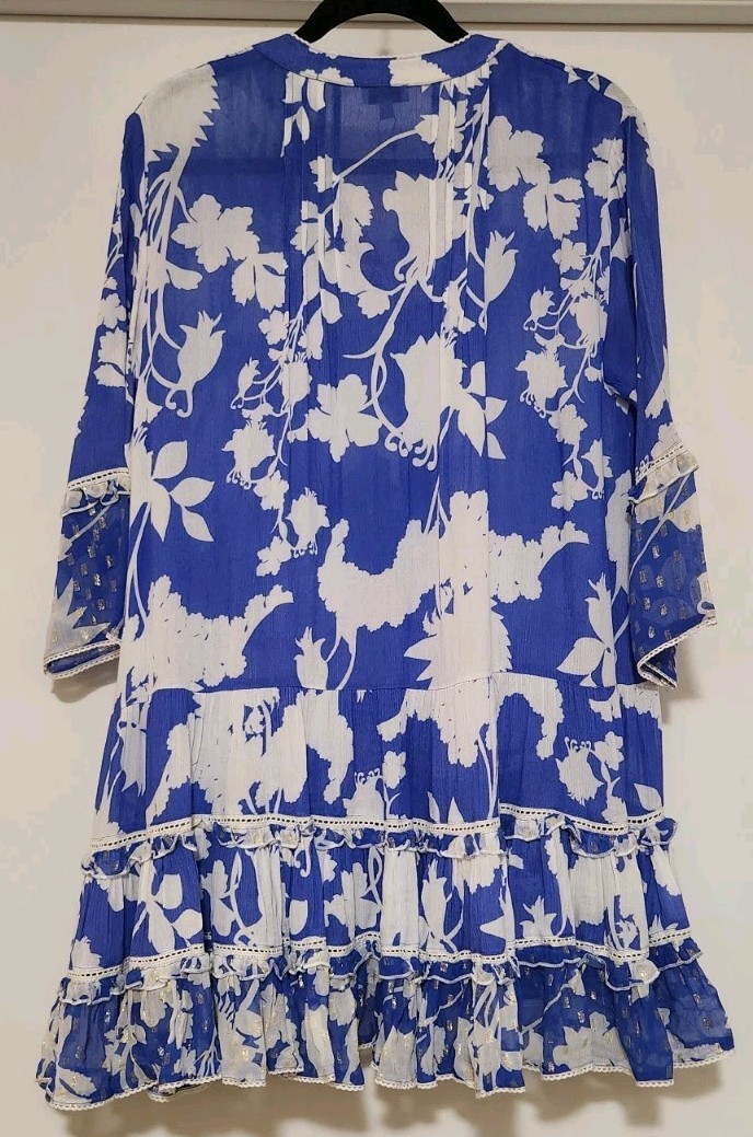 Sunday Saint Tropez Bella Ciao Flower Cover up Mini Dress Blue NWT Women Medium