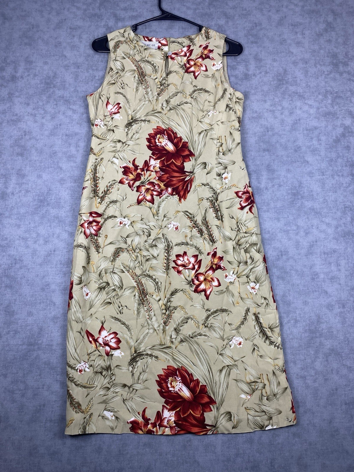 Jones Wear Dress Womens Size 6 Floral Sleeveless Midi Rayon Lined Beige