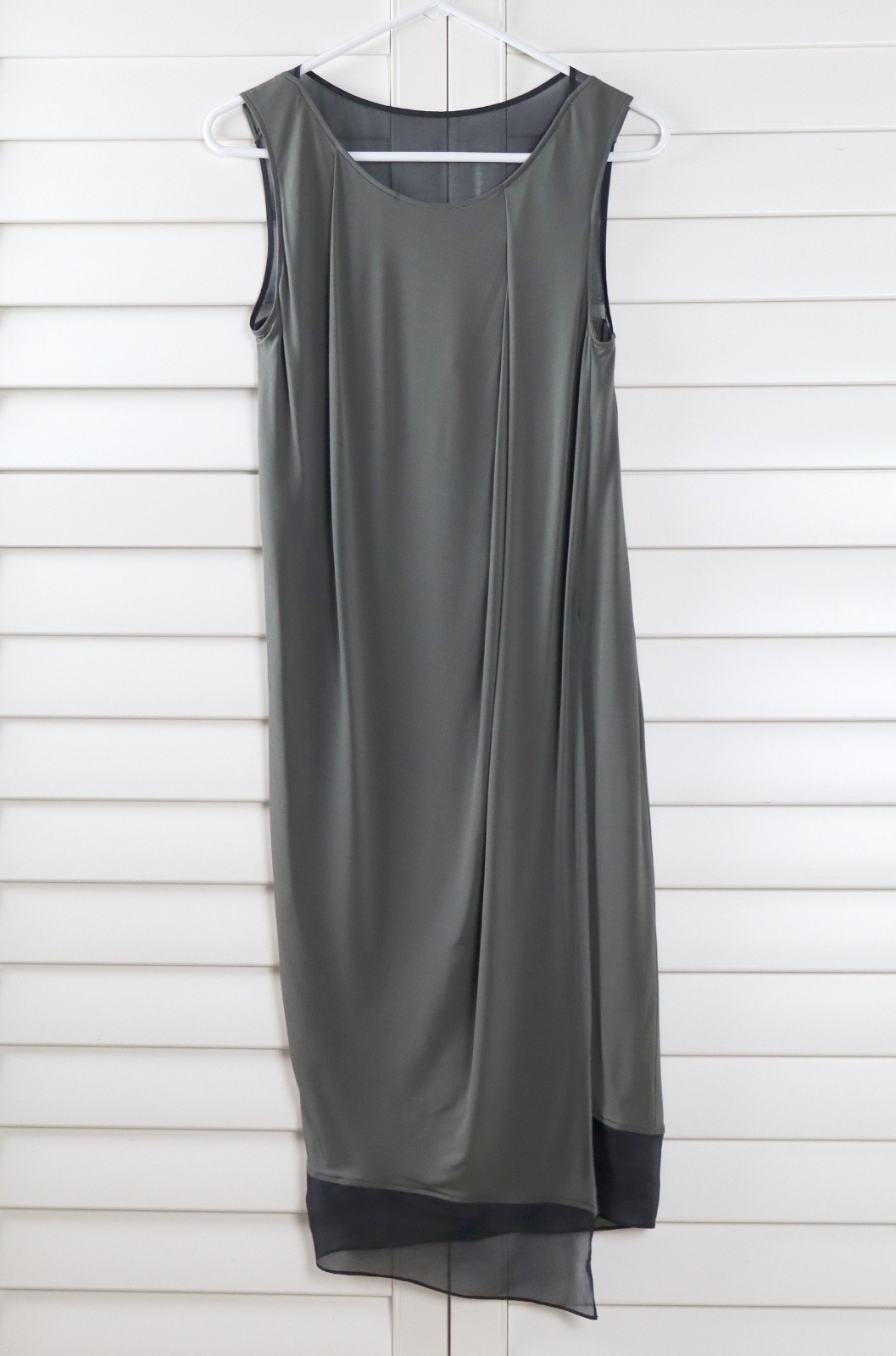 HELMUT LANG $545 Slinky Stretch Sheer Back Silk Trim Tank Dress Size Small