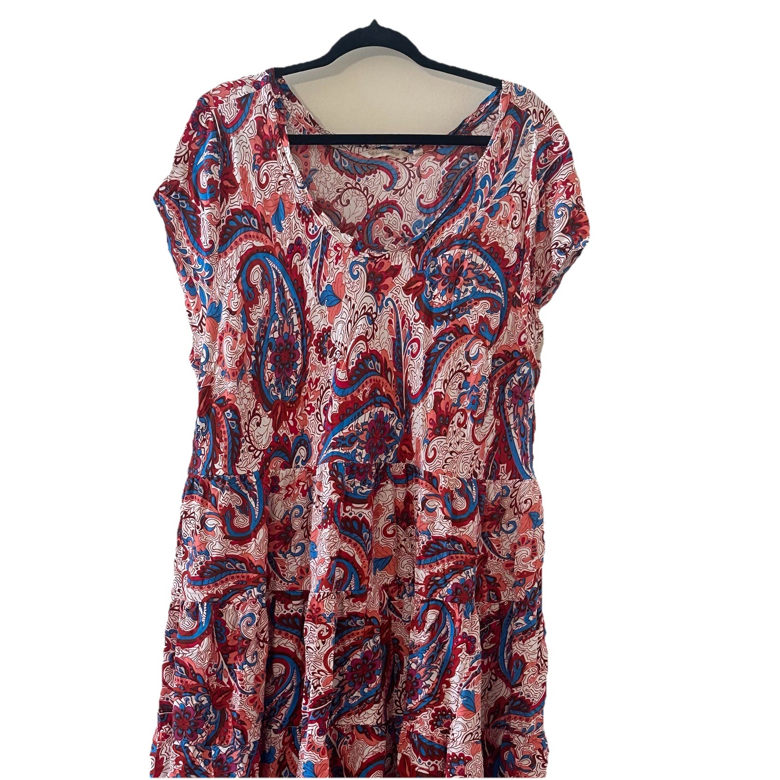 Soft Surroundings Boho Kara Tiered Midi Dress Red White Blue Pink Plus Sz 3X