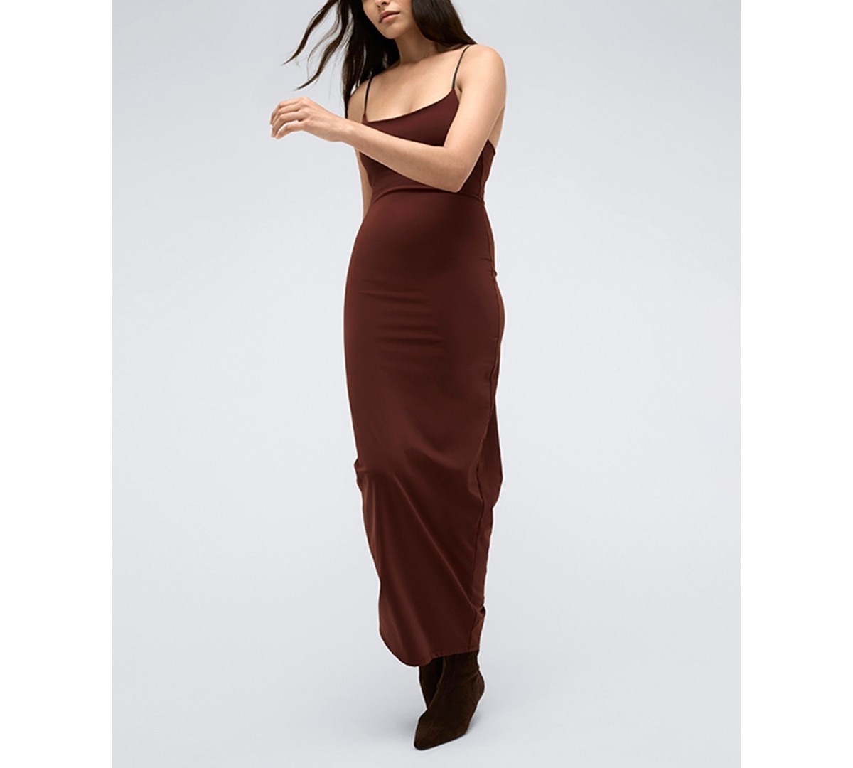 Kenneth Cole Athletic Stretch Maxi Slip Dress Women’s L Deep Chestnut Pullover