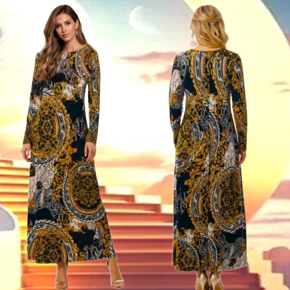 Vintage LEBKOFF DESIGNS Baroque Inspired Print Long Dress Sz XL
