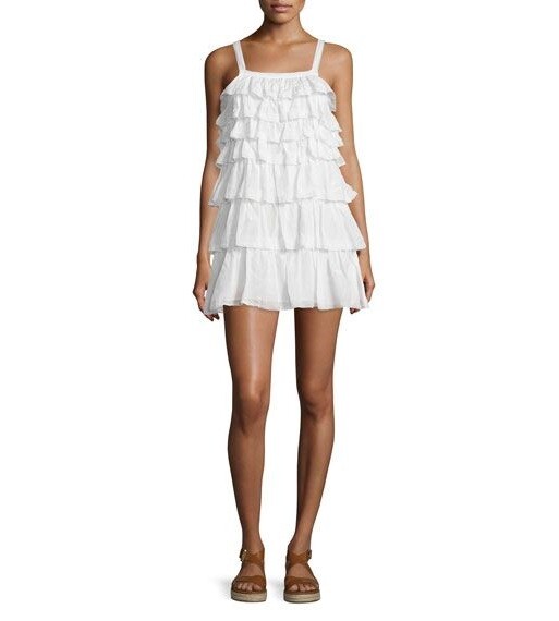 JOIE Melanite Tiered Ruffle Minidress Dress Porcelain White XS PO