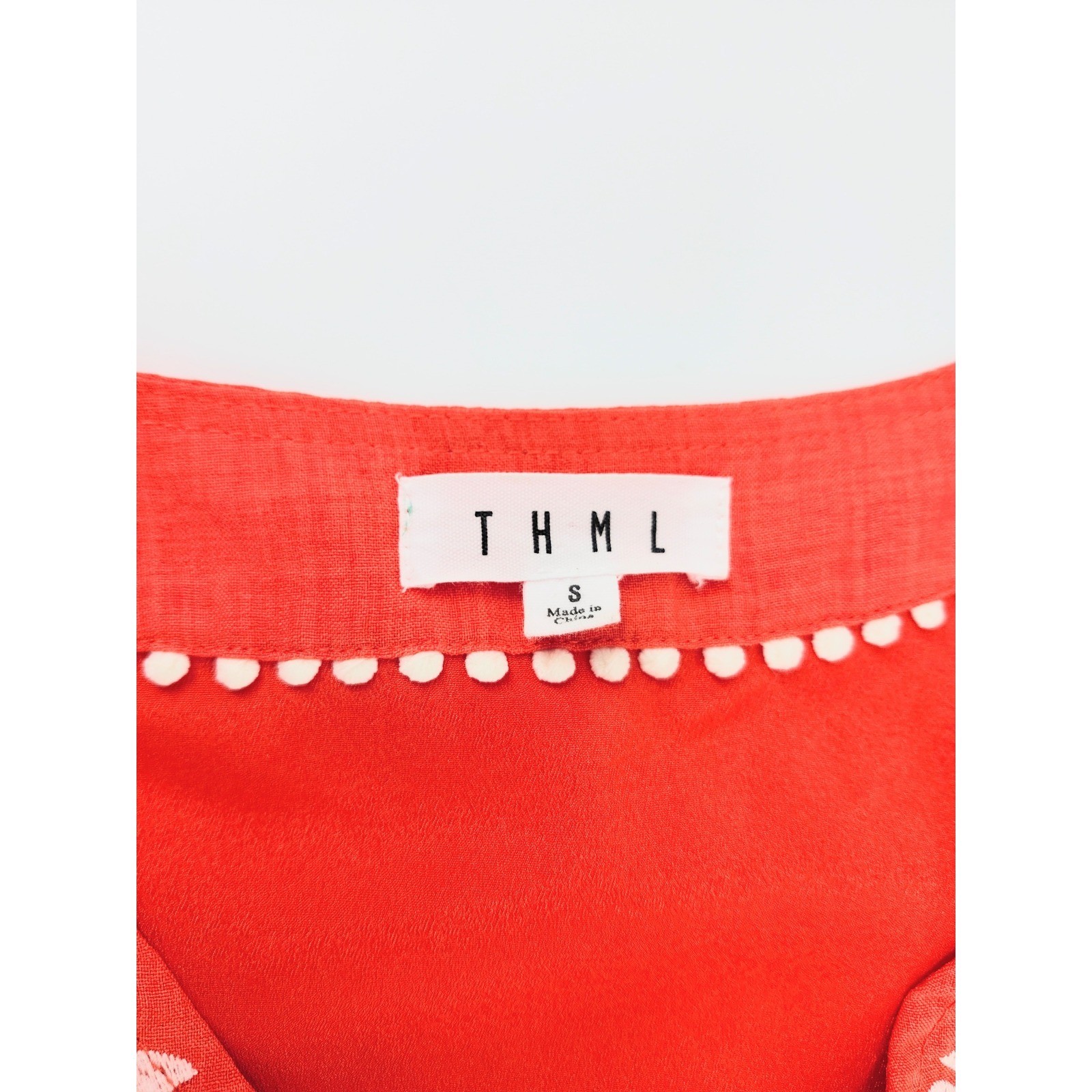 THML Coral Orange Floral Embroidered Tiered Mini Dress Flutter Sleeve Small