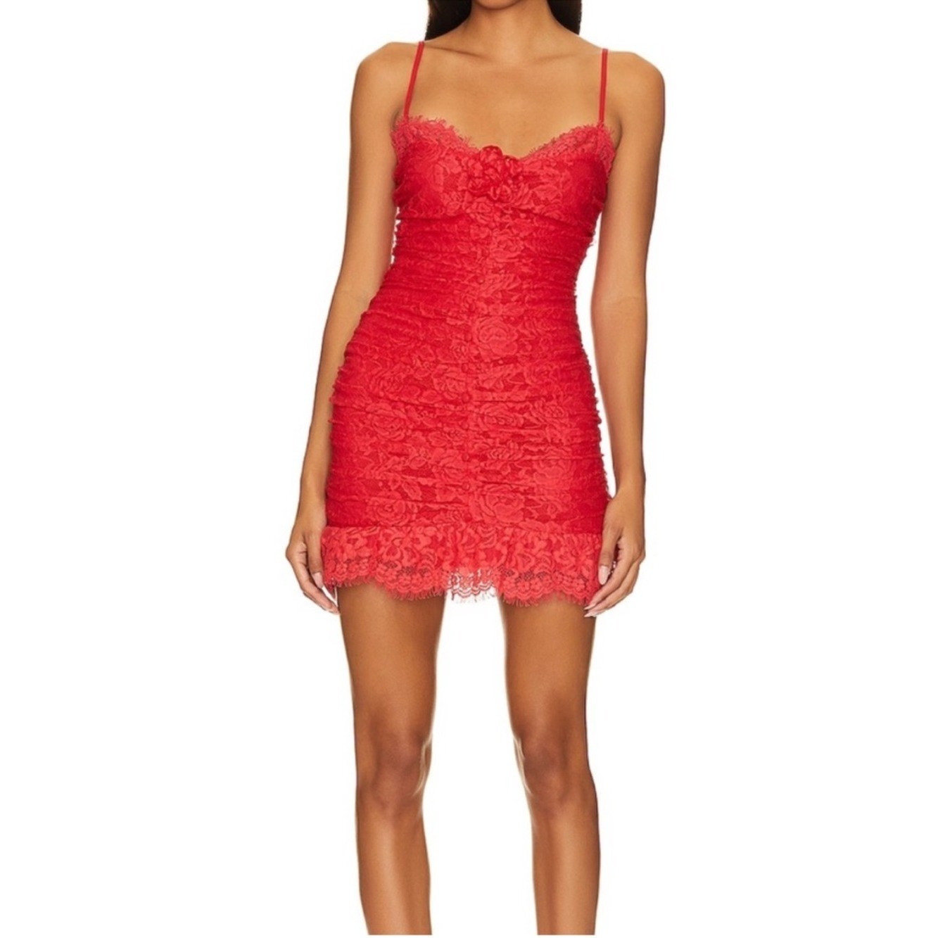 NEW For Love & Lemons Della Mini Dress Size Small Red NWT Lace