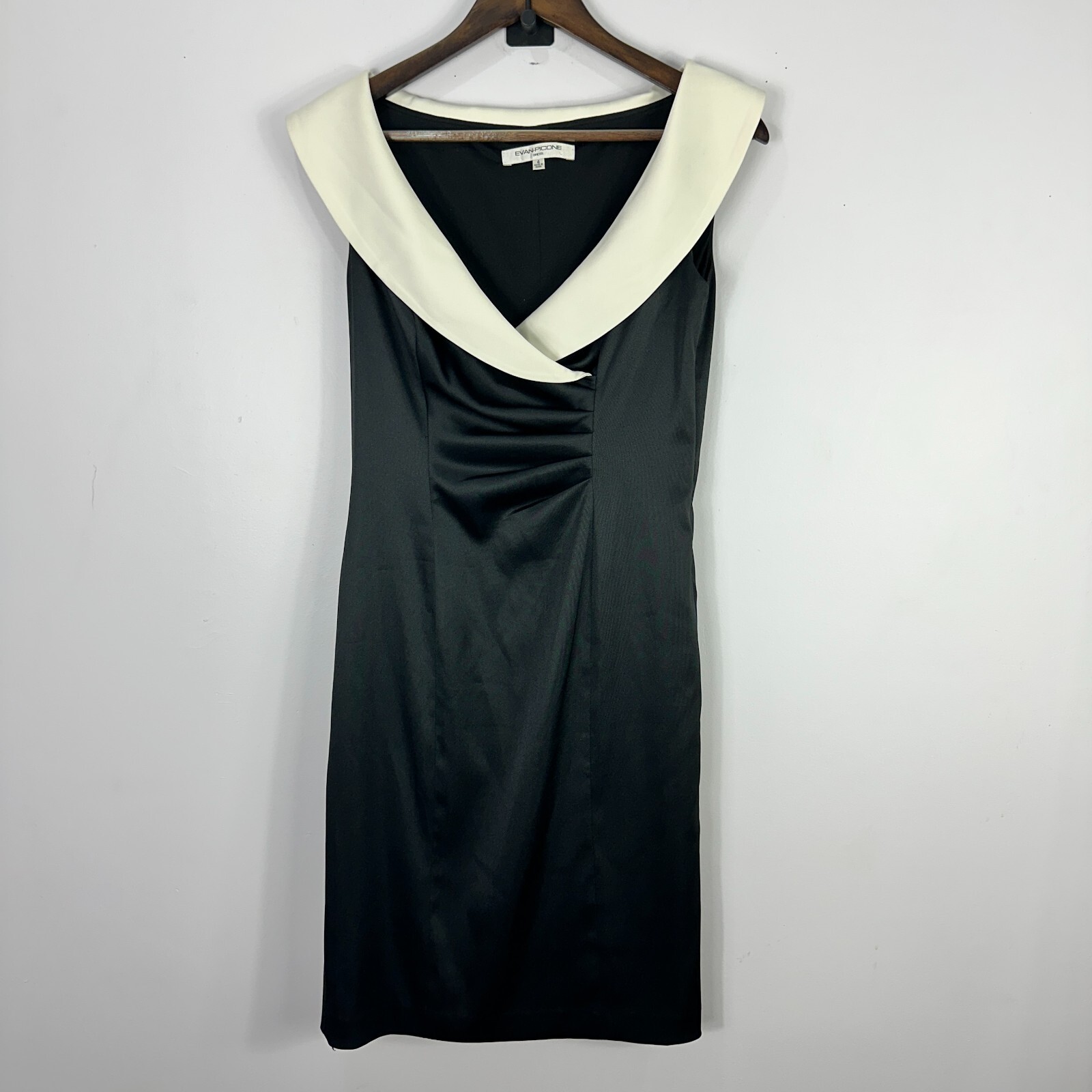 Vintage 80s Evan Picone Satin Cocktail Dress Womens 4 Black Mod Luxury Retro LBD