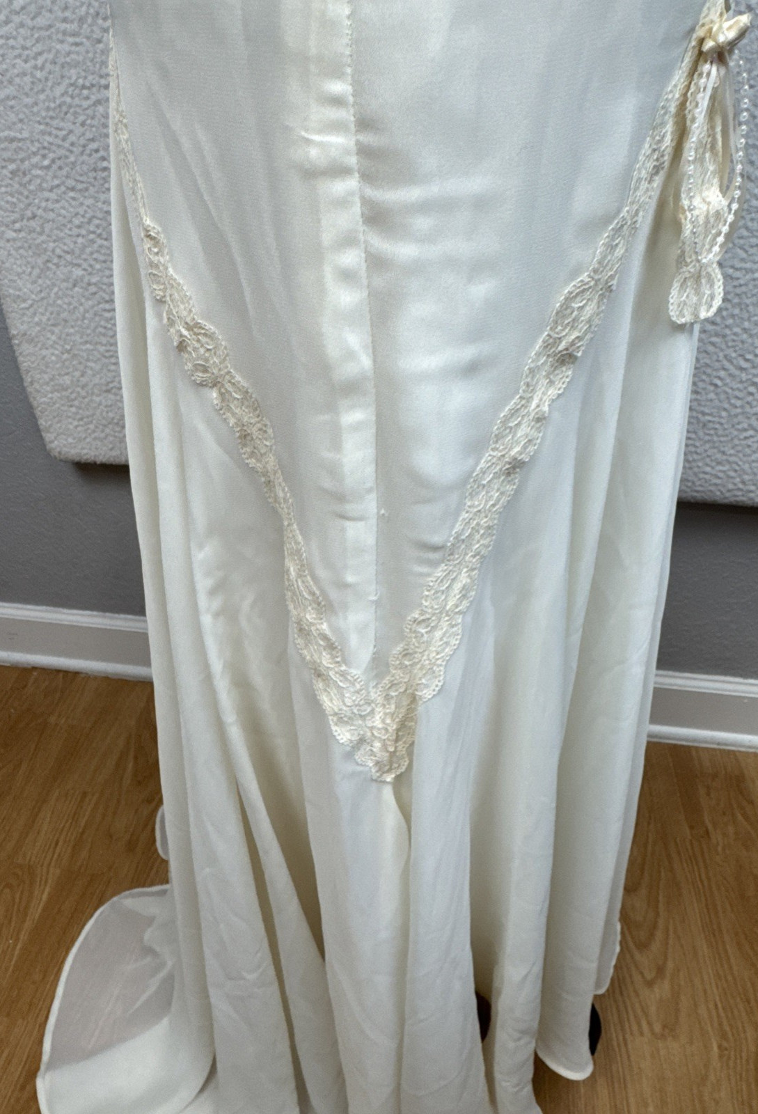 Women’s Ivory Cream Lace Bead Accent Maxi Dress Cottagecore Bridal Elegant