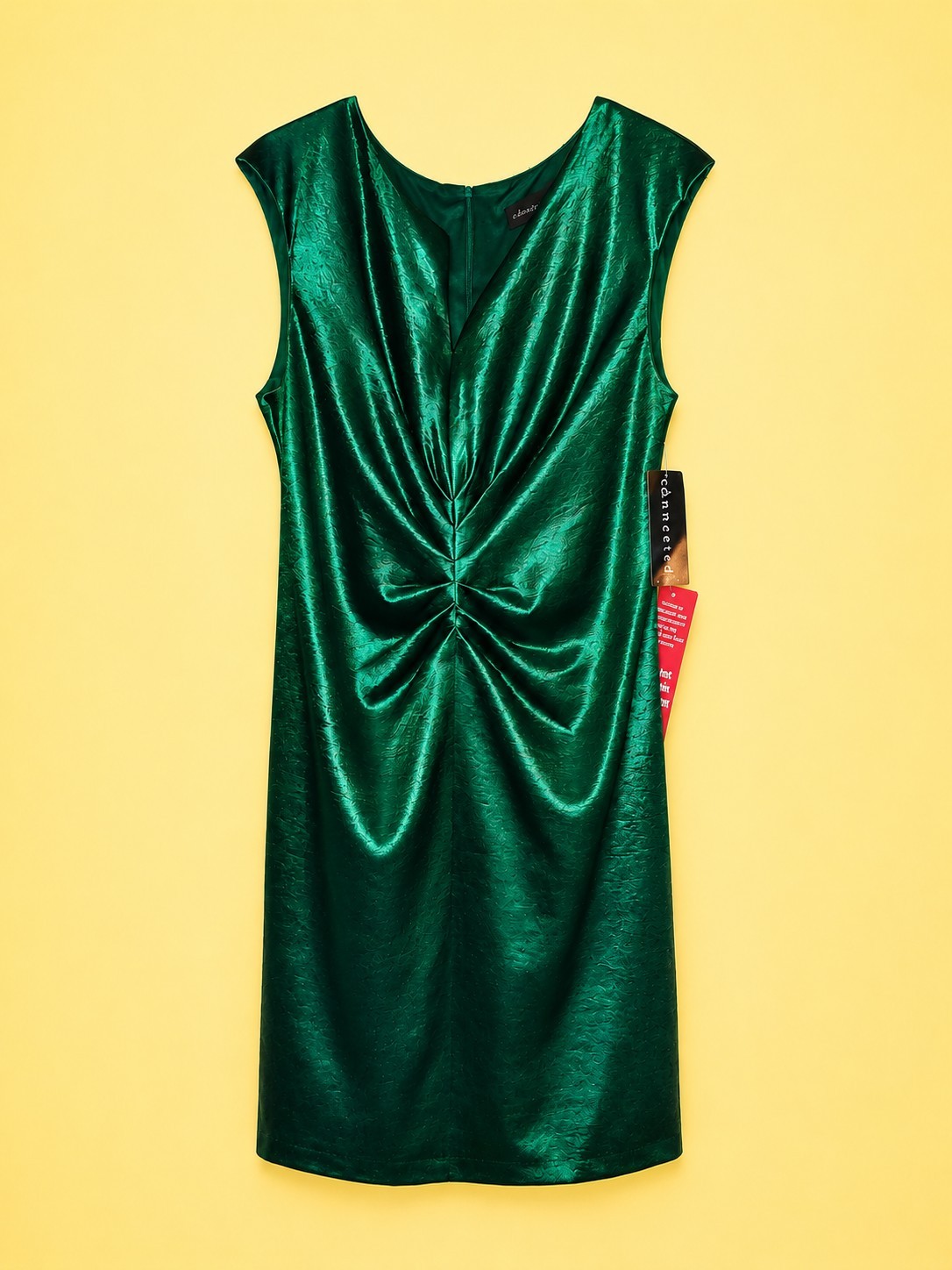 Connected Apparel Women’s Green Draped Side-Tab Dress Plus, V-Neck, Size 14W